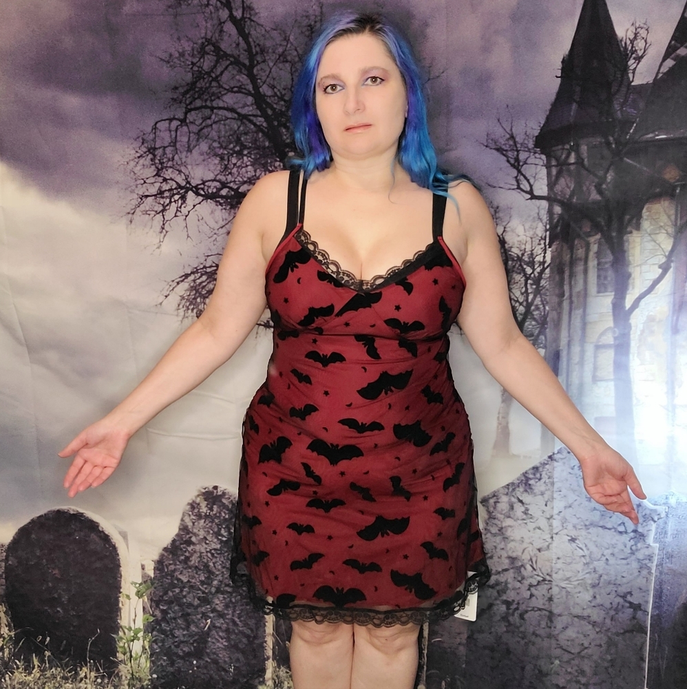 ROMWE Red and Black Bat Print Mini Dress